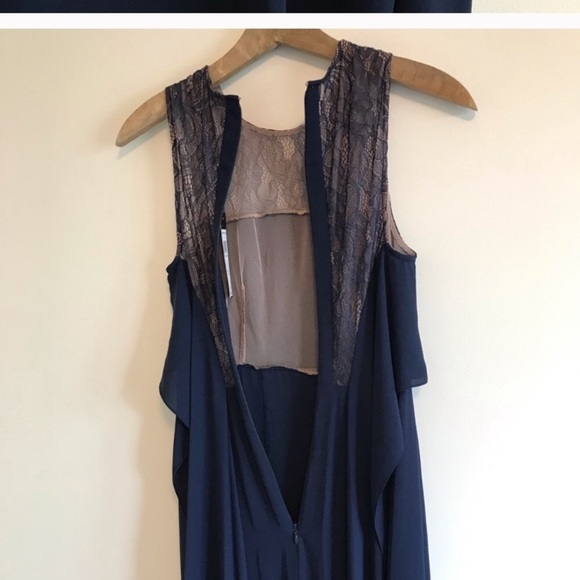 BCBG MaxAzria | Cascading Back Ruffle Gown Navy - Picture 8 of 8